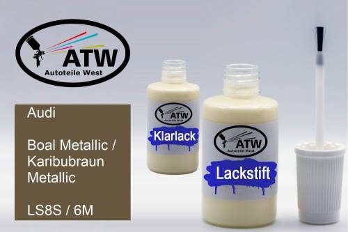 Audi, Boal Metallic / Karibubraun Metallic, LS8S / 6M: 20ml Lackstift + 20ml Klarlack - Set, von ATW Autoteile West.